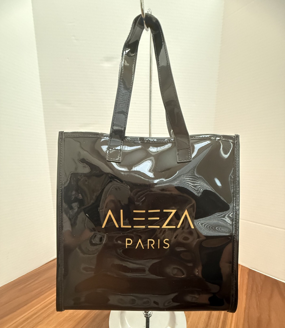 Aleeza Paris Black Patent Medium Tote Shopping Bag Retails $140